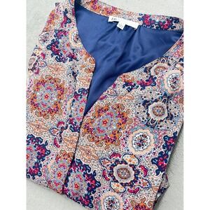 DR2 Paisley Print Midi Dress Long Sleeve Drawstring Waist Casual Size S